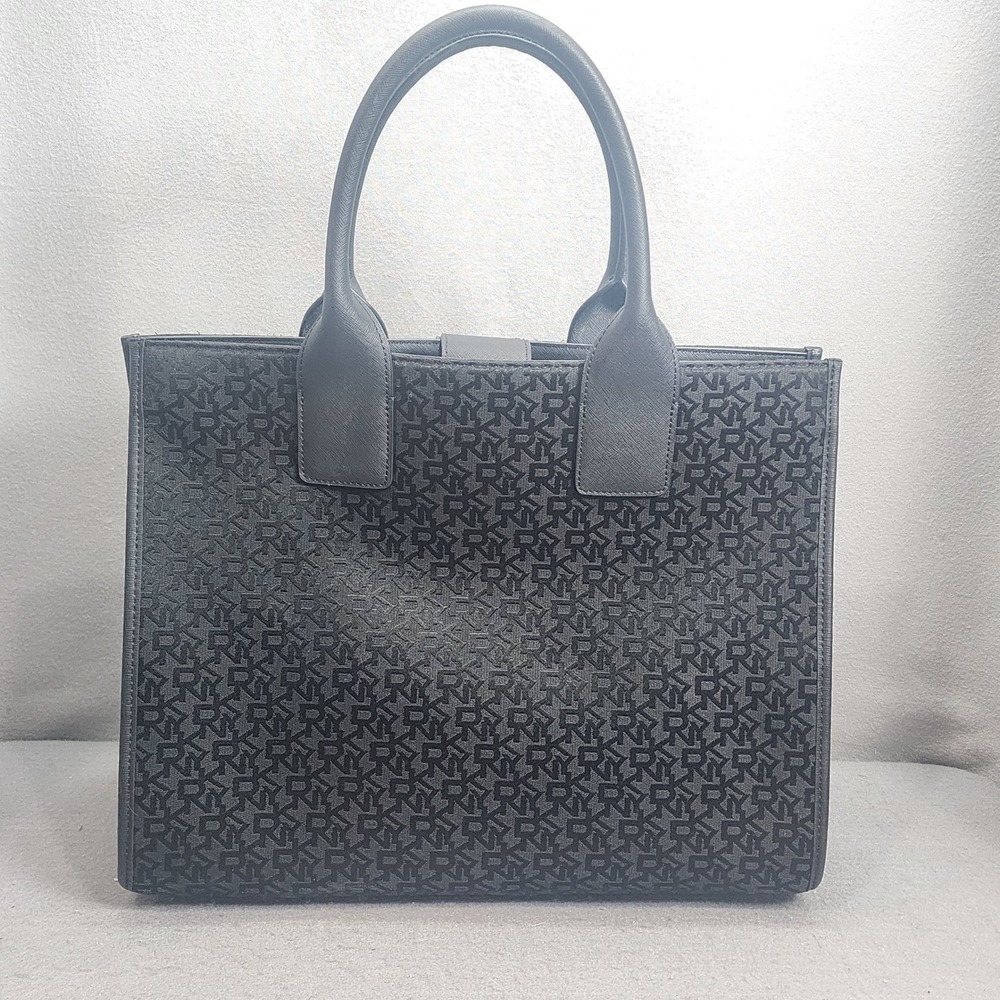 DKNY Carlita Tote Bag Black Logo Jacquard Top Handle Satchel Accent - Picture 3 of 10